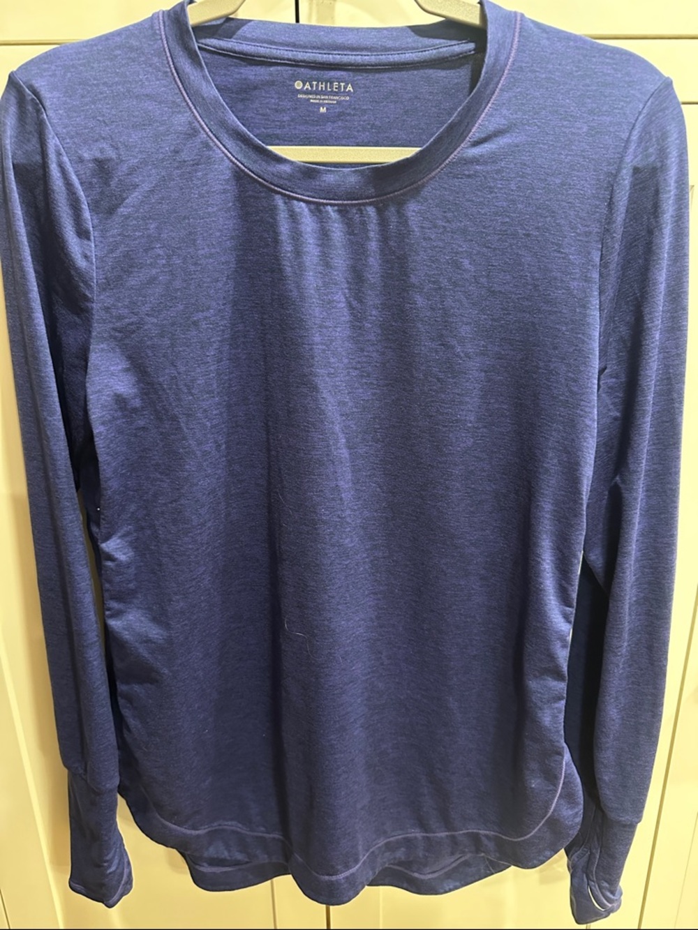 Athleta Heathered Navy Long Sleeve Crew